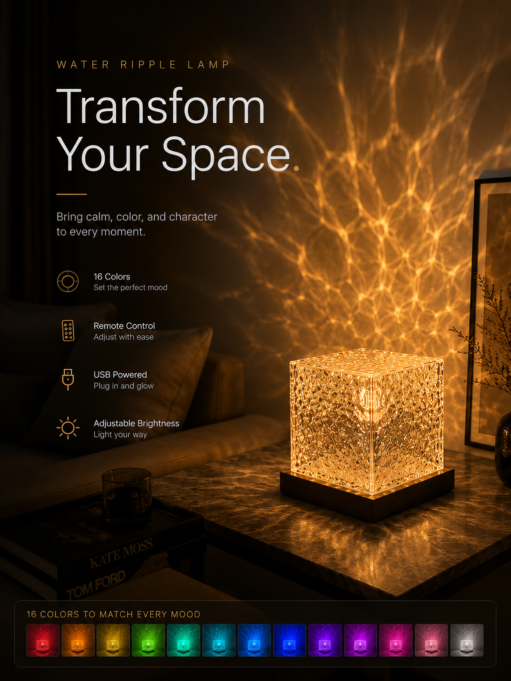 16 Colors LED RelaxGlow Crystal Lightt USB Rotating Projection Crystal Table Lamp RGB Dimmable Home Decoration