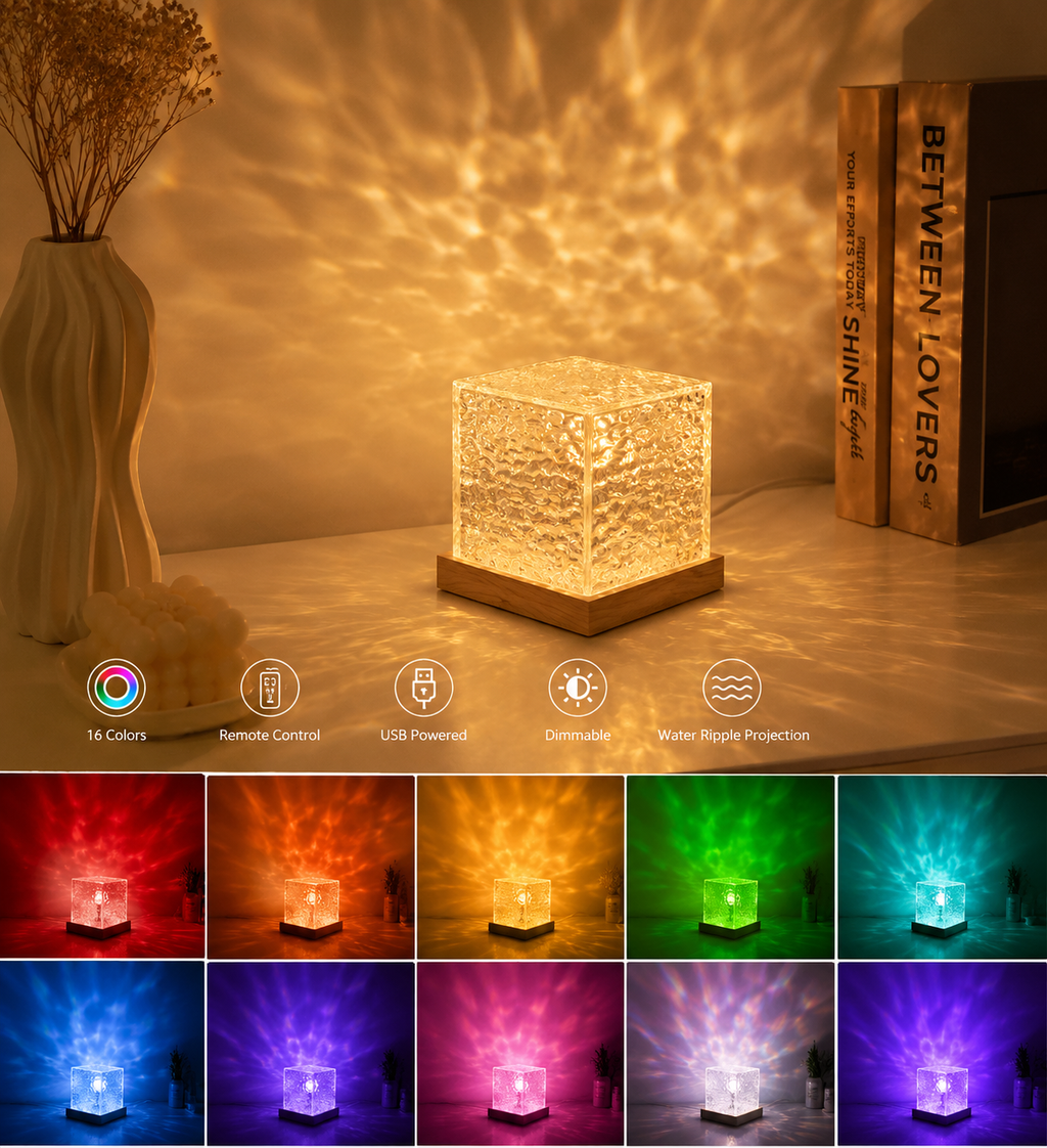 16 Colors LED RelaxGlow Crystal Lightt USB Rotating Projection Crystal Table Lamp RGB Dimmable Home Decoration